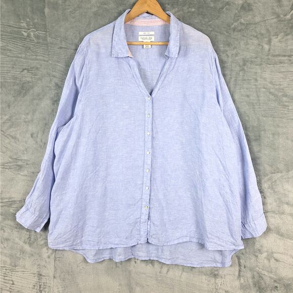 Womens Top 3X Blue Linen Coastal Beach Lagenlook Button Up Quiet Luxury Vacation - Picture 1 of 6